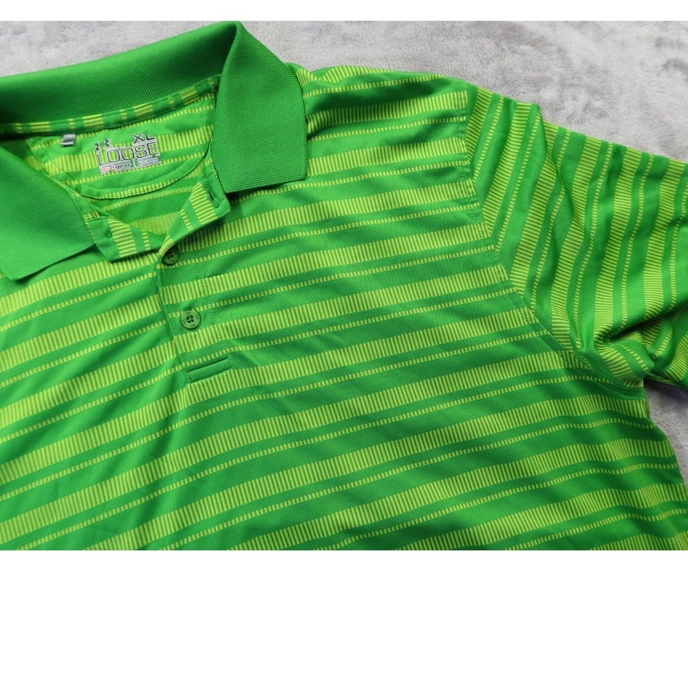 Under Armour Mens XL HeatGear Loose Polo Shirt Green‎ Lime Striped Short Sleeve